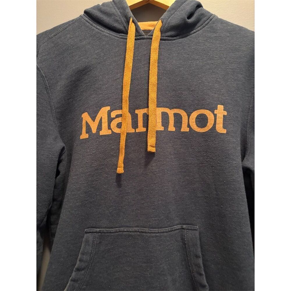 Marmot Men's Medium Blue Pullover Hoodie Fleece Lined Kangaroo Pocket - Picture 2 of 12